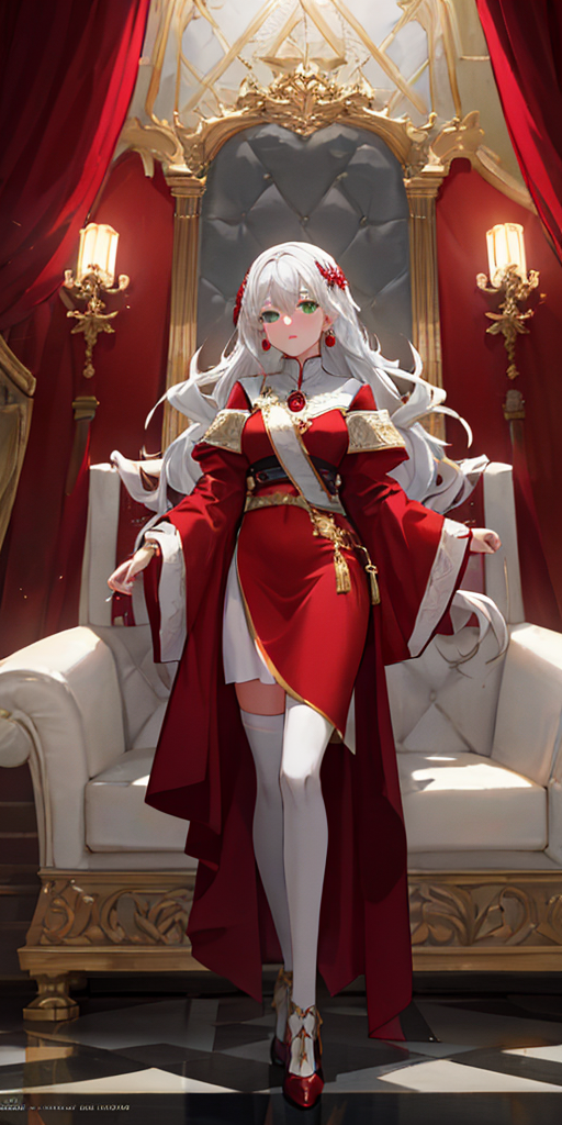 00288-401523517-1Girl, full body, elegant, white hair, green eyes, intricate red gown, silver earrings, palace interior background, golden chand.png